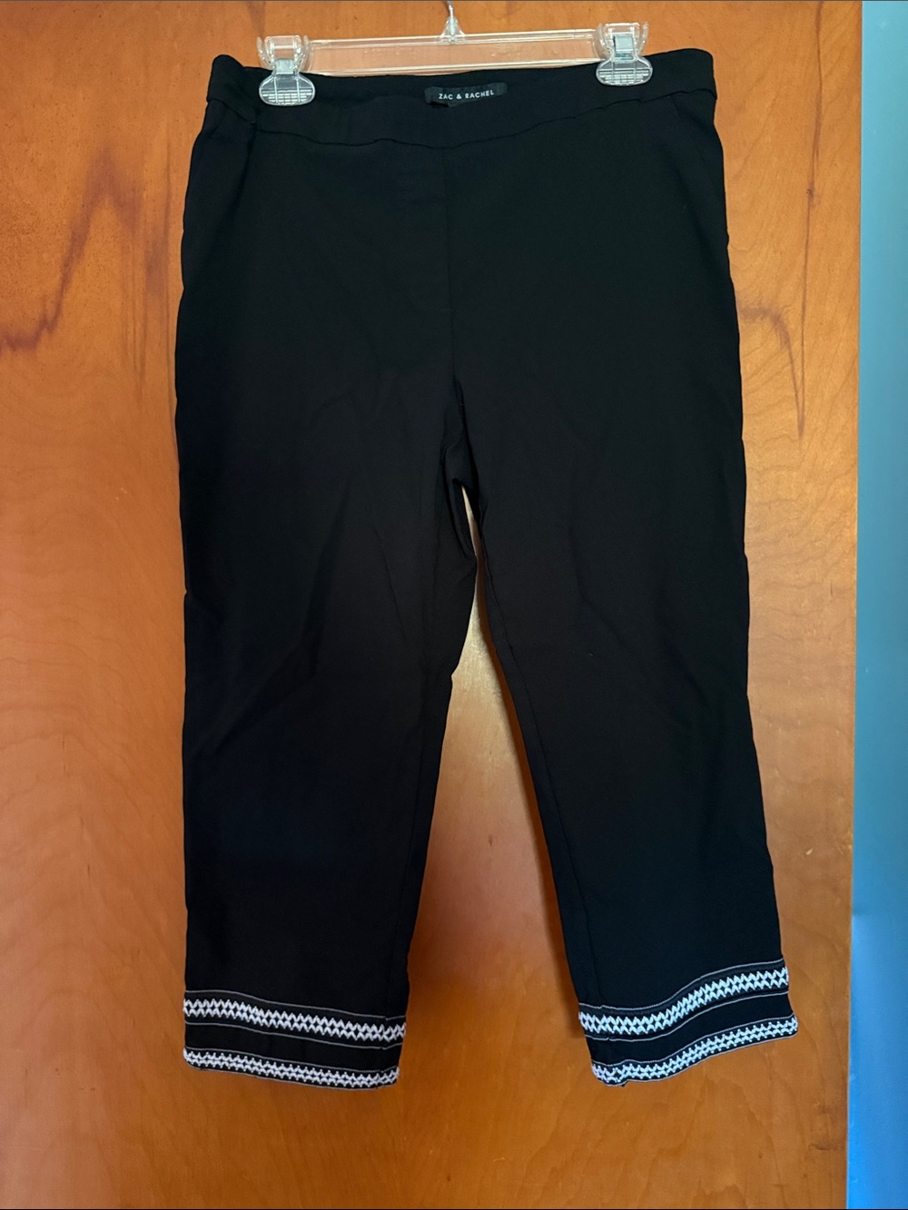 Zac & Rachel Black Cropped Pants with White Hem Detailing